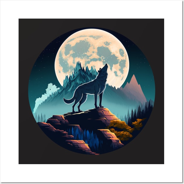 wolf in front of a white moon Wall Art by abomastour